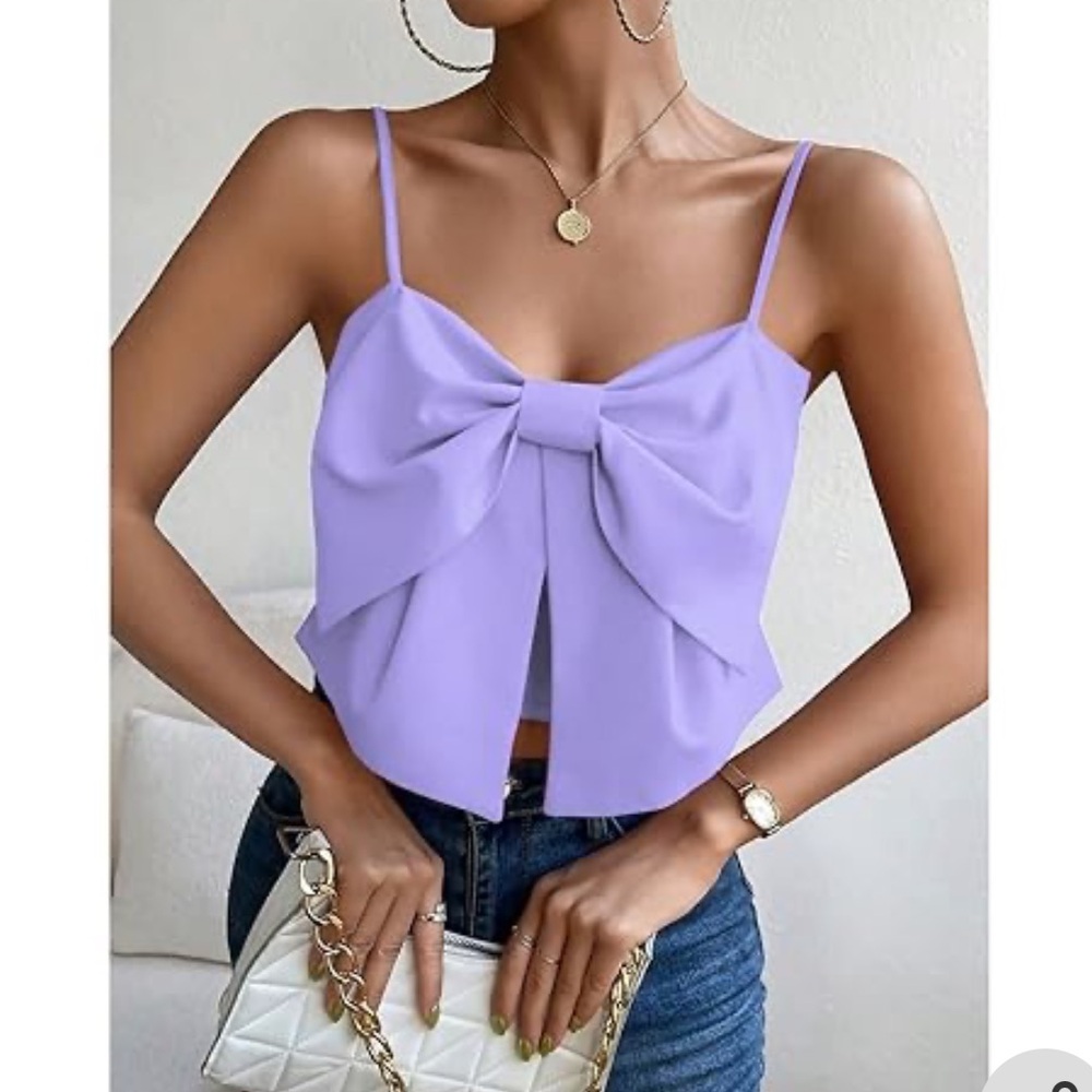 Lavender Purple Bow Crop Top Sleeveless Smocked Size 6